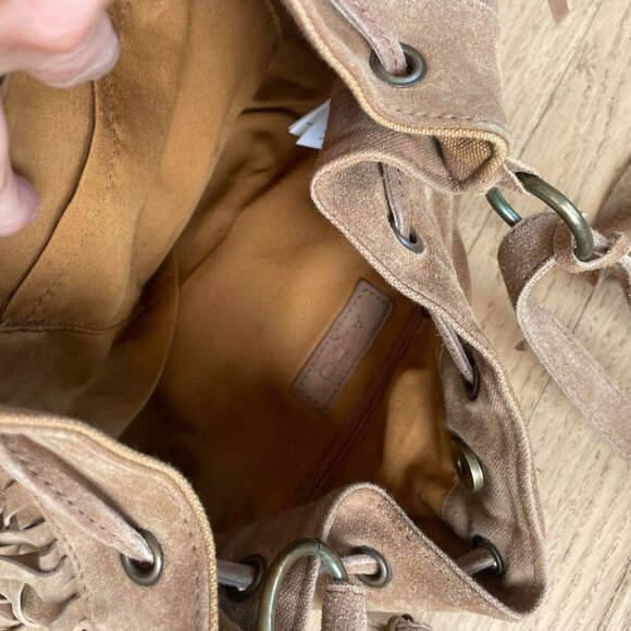 Aldo Fringed Cow Suede Leather Bucket Crossbody Bag Women's Brown Cowgirl Ranch - Picture 7 of 12